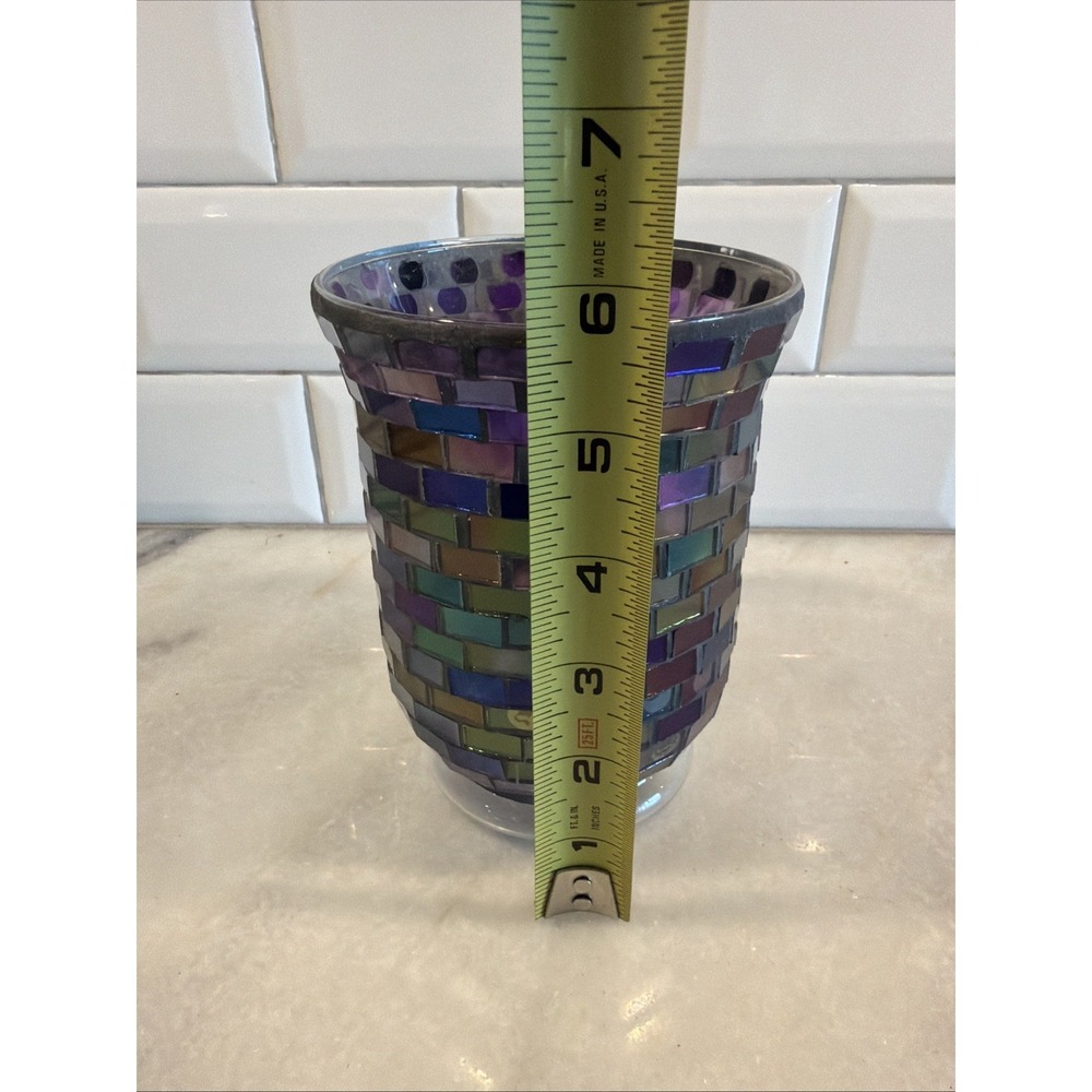 Stunning Vtg Iridescent Purple GLASS MOSAIC HURRICANE LAMP/candle Holder GW993 - Picture 9 of 10